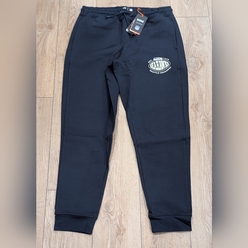 $178 Mens BOSS x NFL Seattle Seahawks Cotton Blend Jogger Pants Dark Blue XL